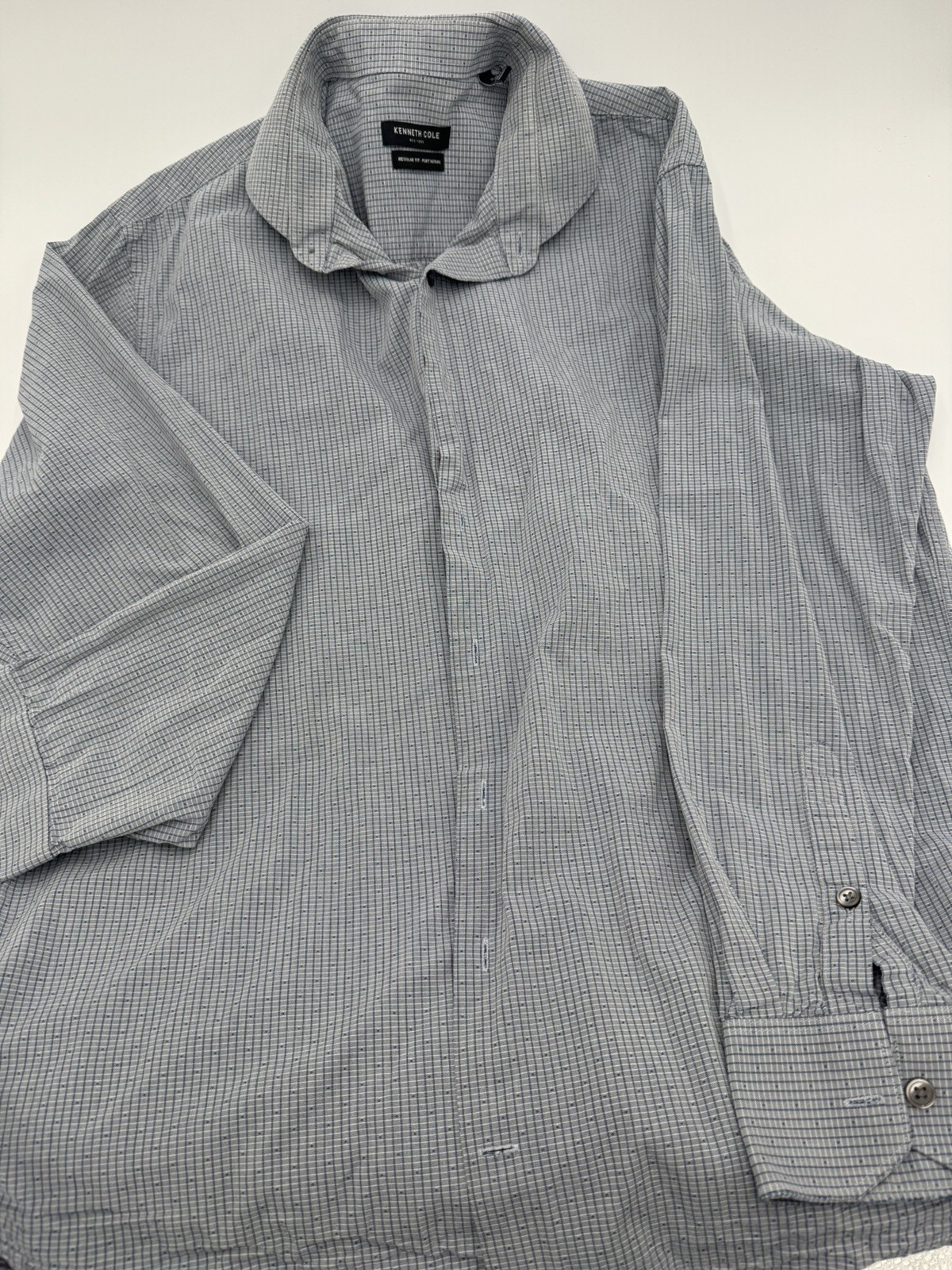 Kenneth Cole New York Men’s 16 32/33 Regular Fit Blue Check Dress Shirt