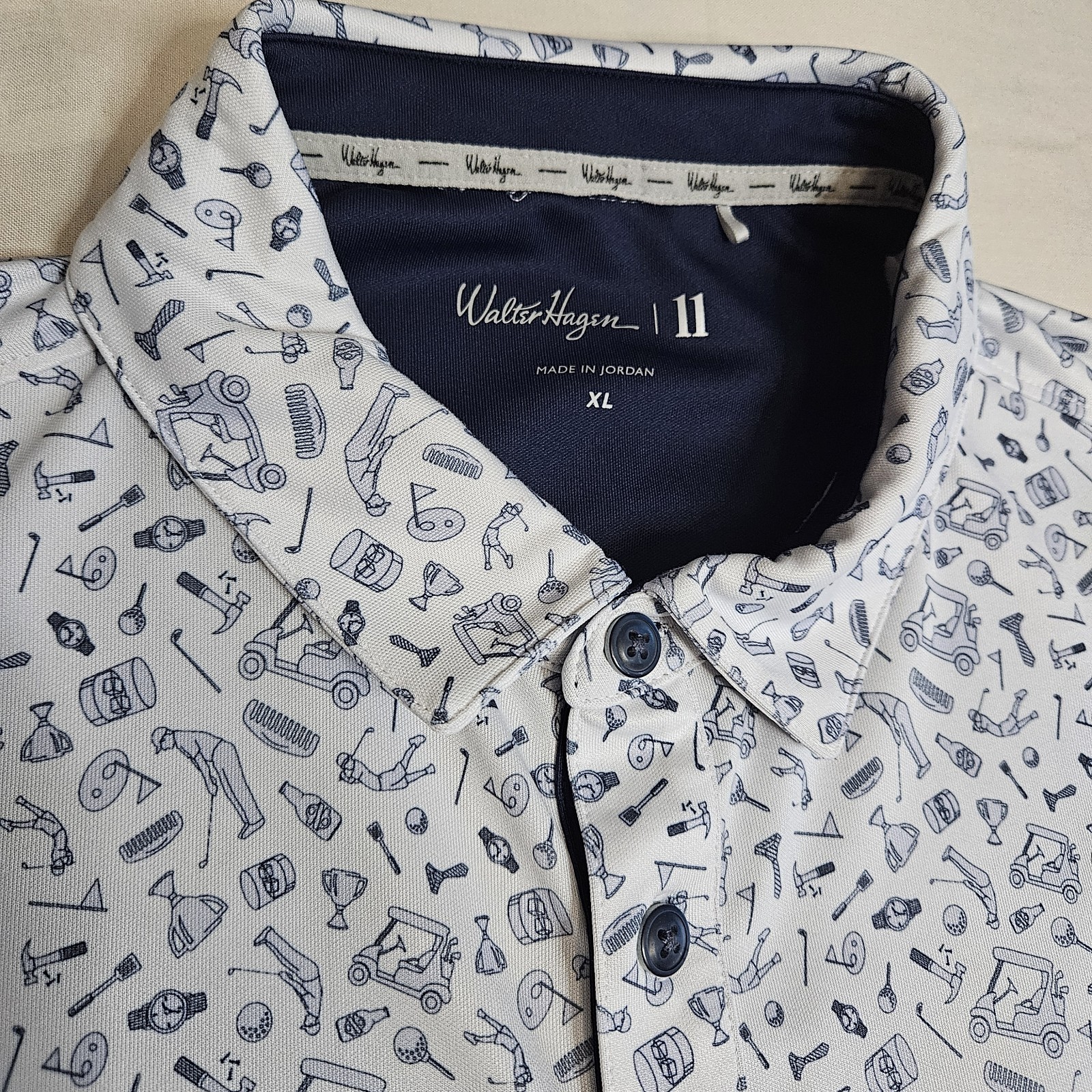 Walter Hagen 11 Print Golf Polo – Navy/White Golf Objects – Men’s XL