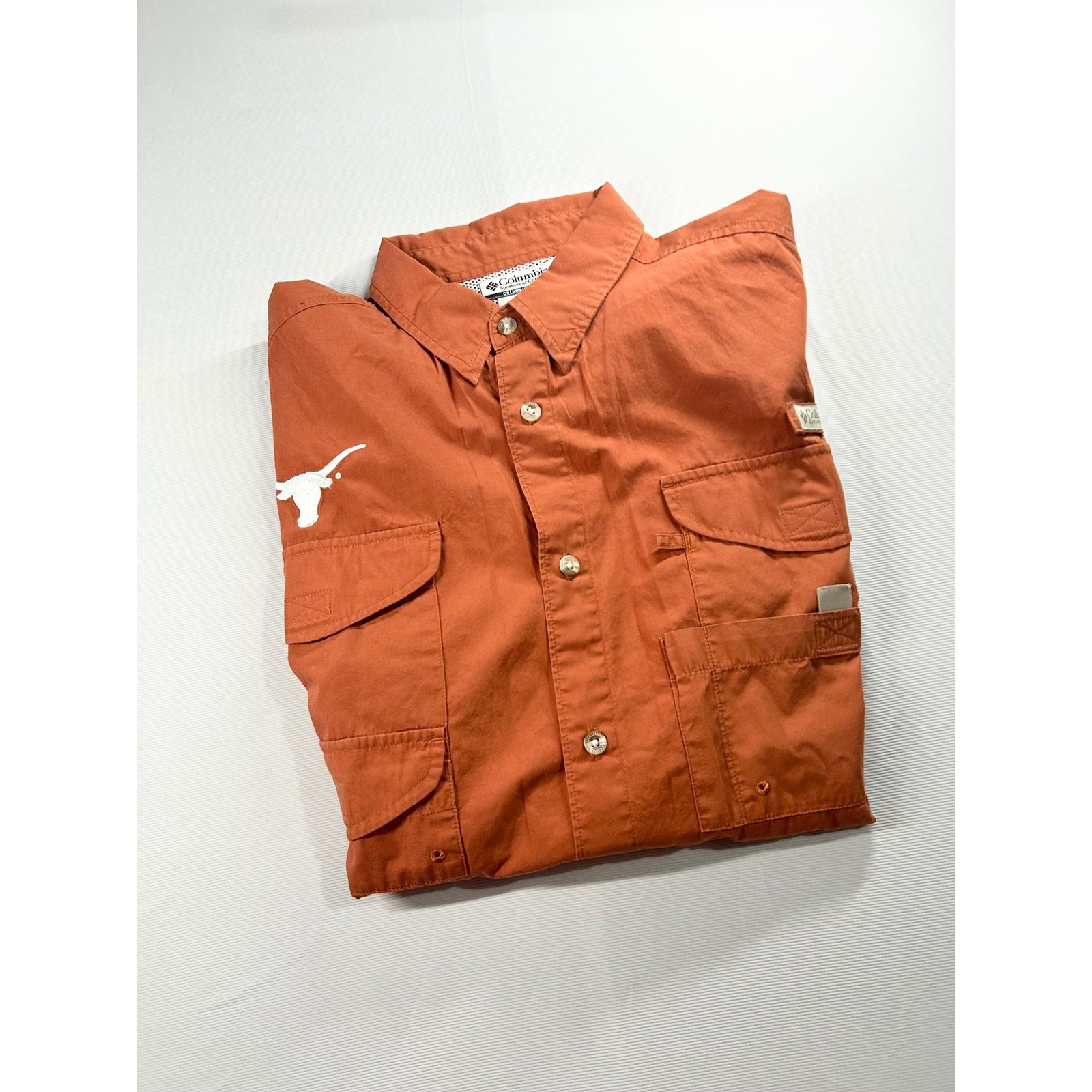 Columbia PFG Mens Texas Longhorns Short Sleeve Fishing Shirt Burnt Orange Large