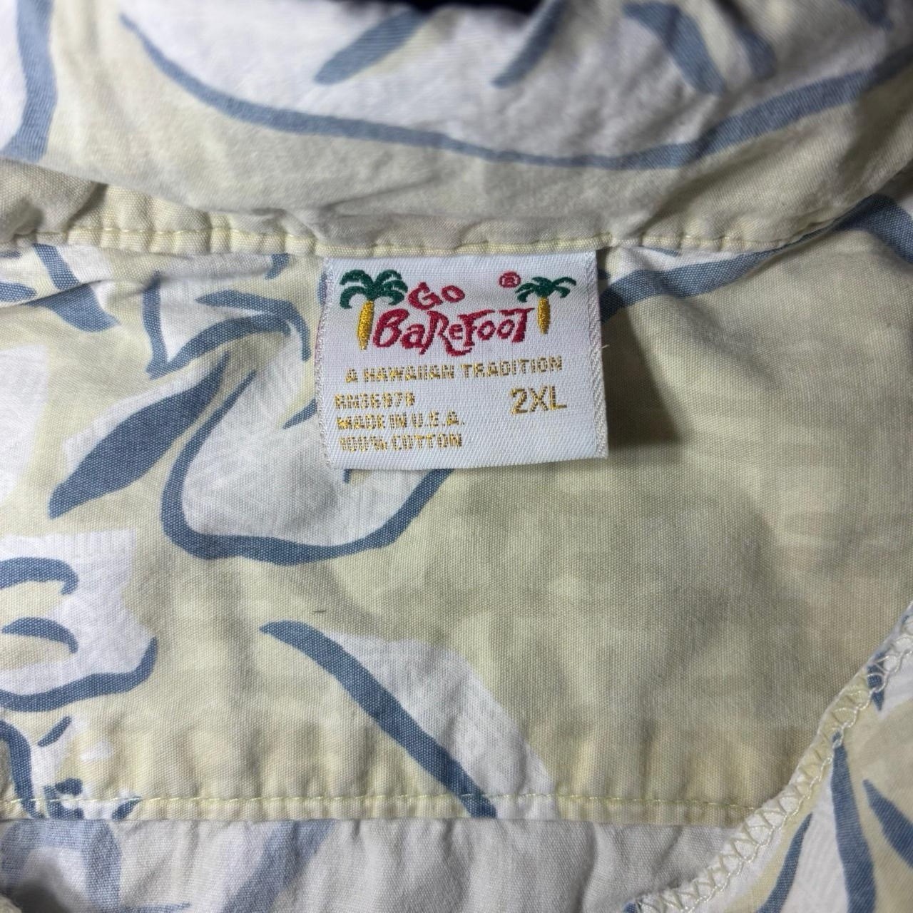 Go Barefoot Men’s 2XL Cotton Woven Hawaiian Floral Button-Up Short Sleeve Beige