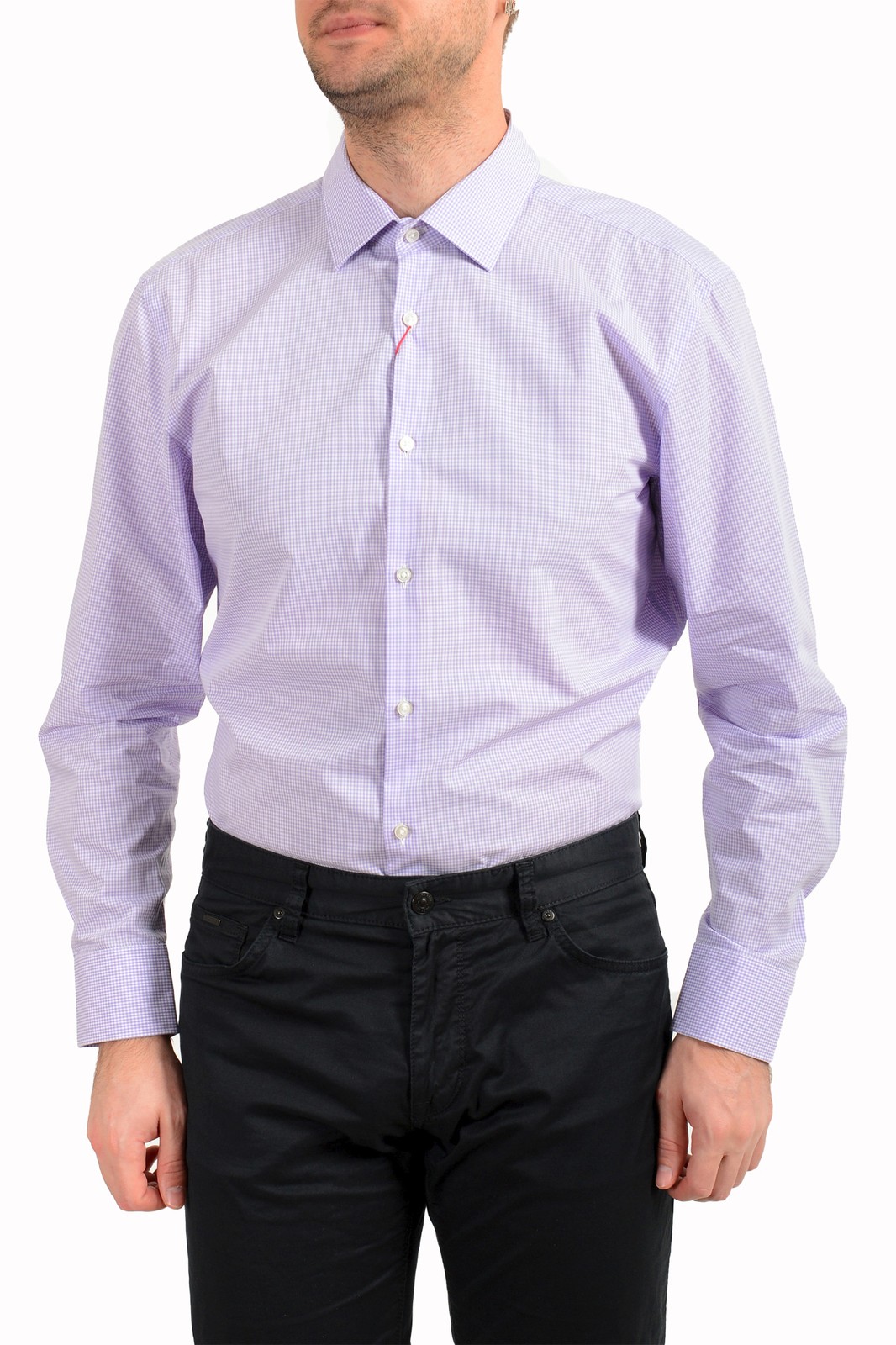 Hugo Boss Men’s “Mabel” Sharp Fit Multi-Color Plaid Long Sleeve Dress Shirt