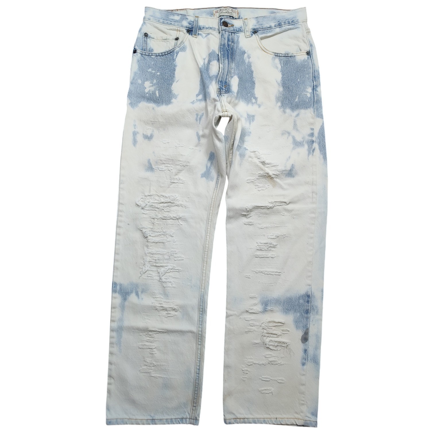 Vtg Levi’s Strauss Bleached Indigo Jeans Regular Straight Distressed Mens 34×30