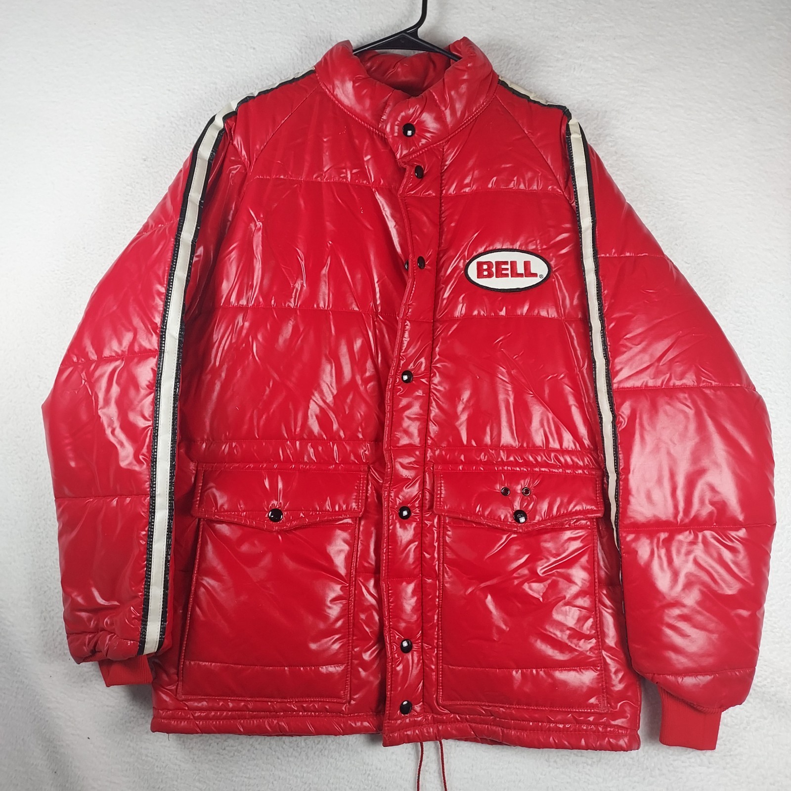 Vintage Bell Racing Puffer Jacket Mens Red Snap Zip Insulated USA Size Unknown