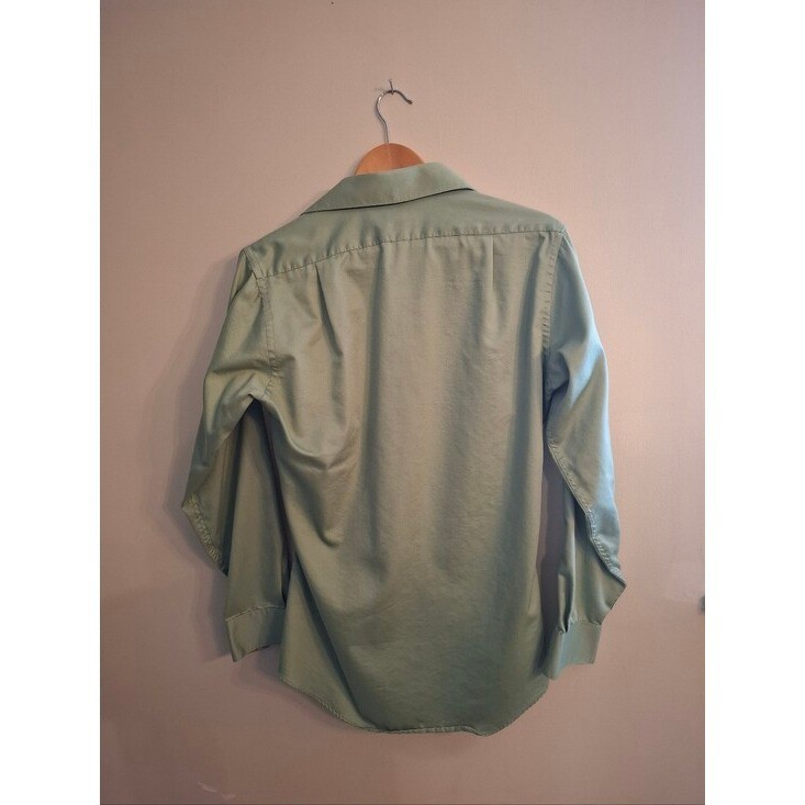 Sateen Fitted Dress Shirt Sage Long Sleeve Classic Formal Preppy Chic 14.5 32/33