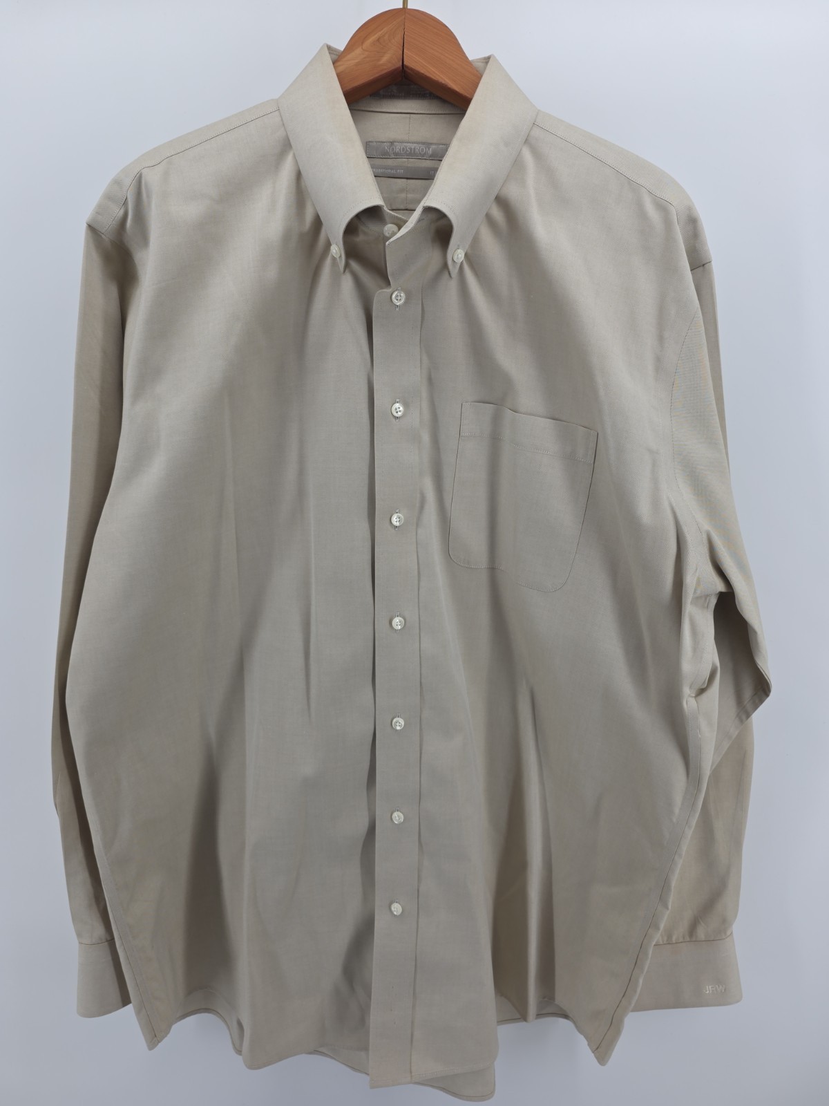 Nordstrom Men’s Shop Smartcare Wrinkle-Free Khaki Beige Dress Shirt Size 17 X 35