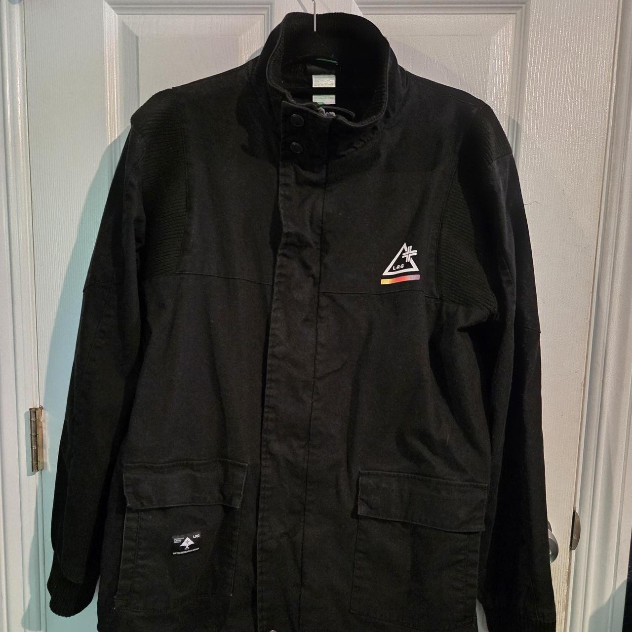 LRG Men’s Black Jacket Full Zip Snap Lined Pockets Stand-Up Collar L