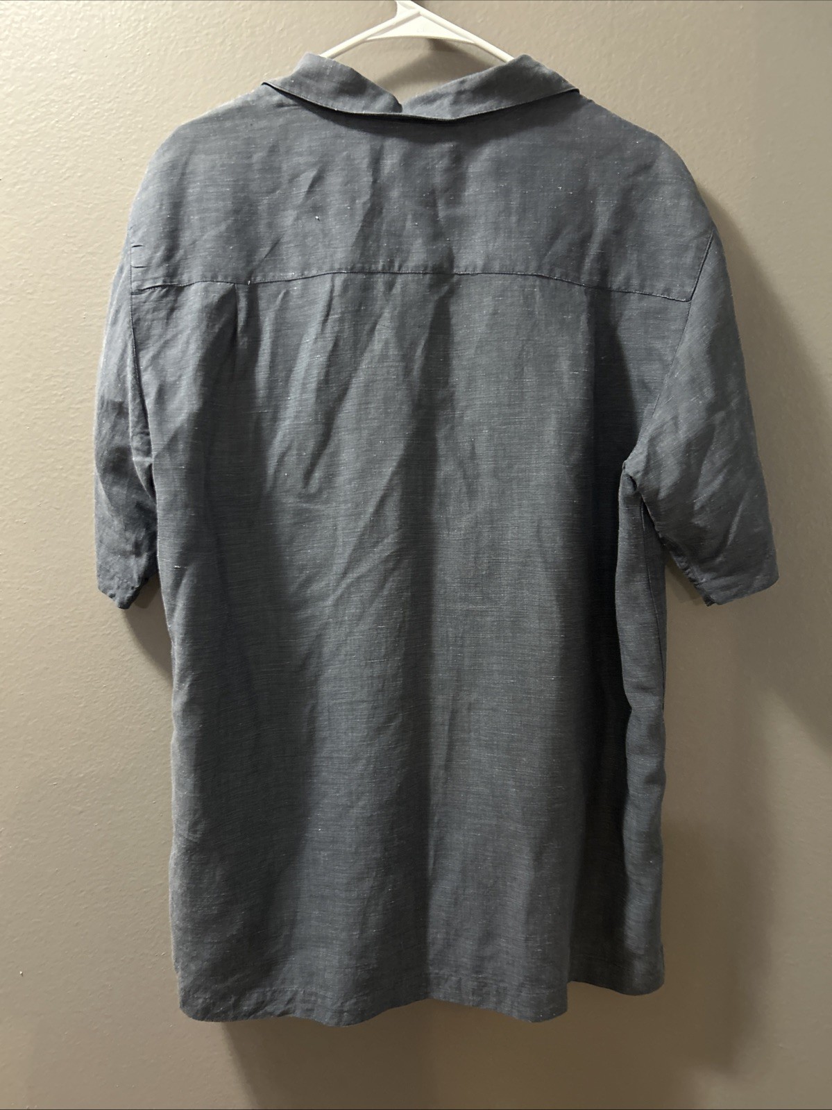Brandini Silk & Linen Short Sleeve Men’s Medium Blue Button Down Collard Shirt
