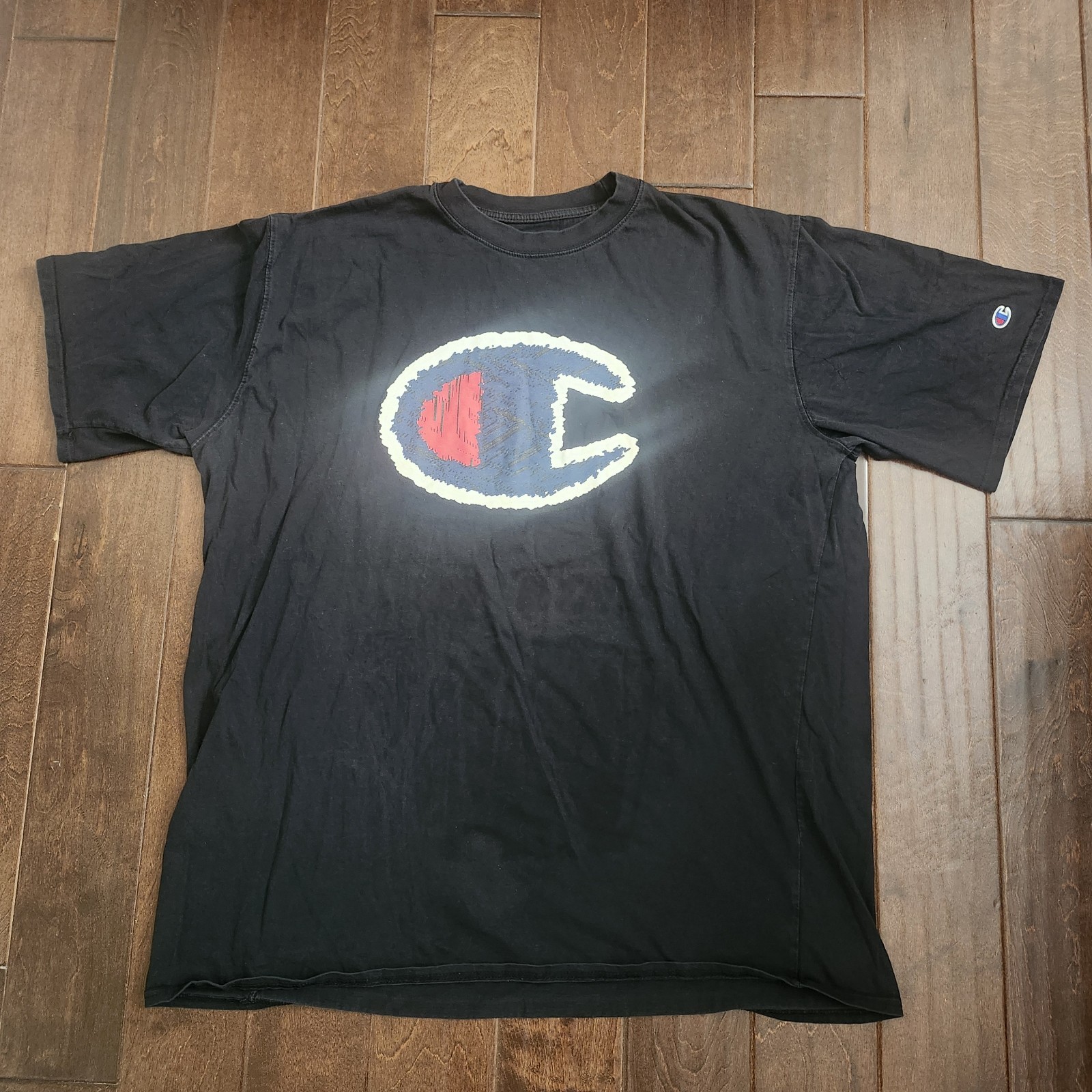 Champion Big C Logo T Shirt Mens 3XLT Black Graphic Short Sleeve Tee (FADED)