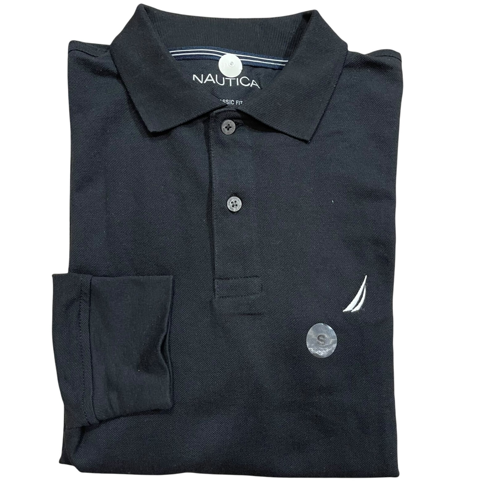 NWT Nautica Mens Classic Fit Solid Cotton Blend Mesh Deck Long Sleeve Polo Shirt