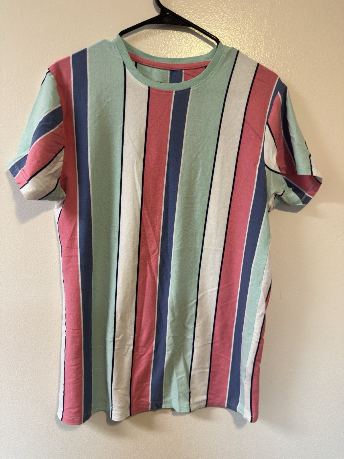San Francisco Workshop Mens Large Striped T-Shirt Pink Mint Green Navy White