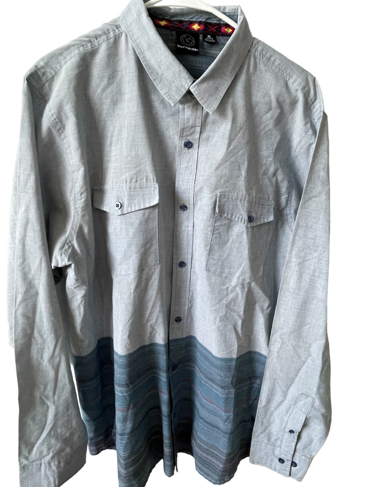 Burnside Long Sleeve Button Down Shirt Size XL with Stripes Front Pockets.