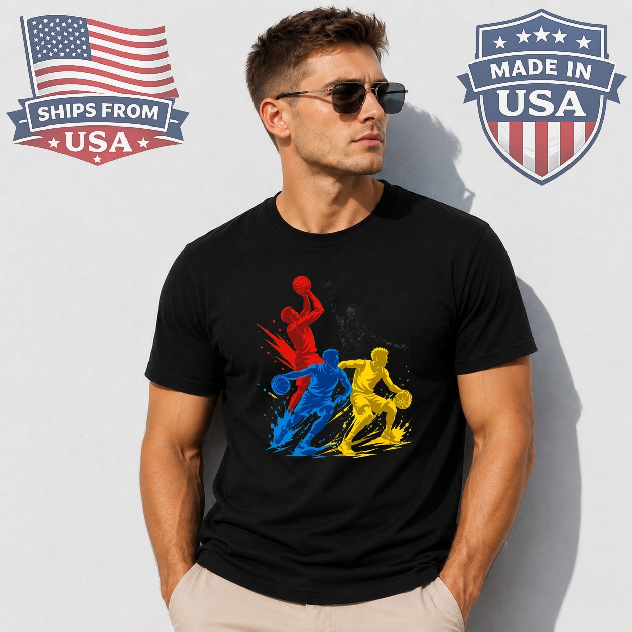 Basketball Player Silhouettes Graphic T-Shirt Sports Design