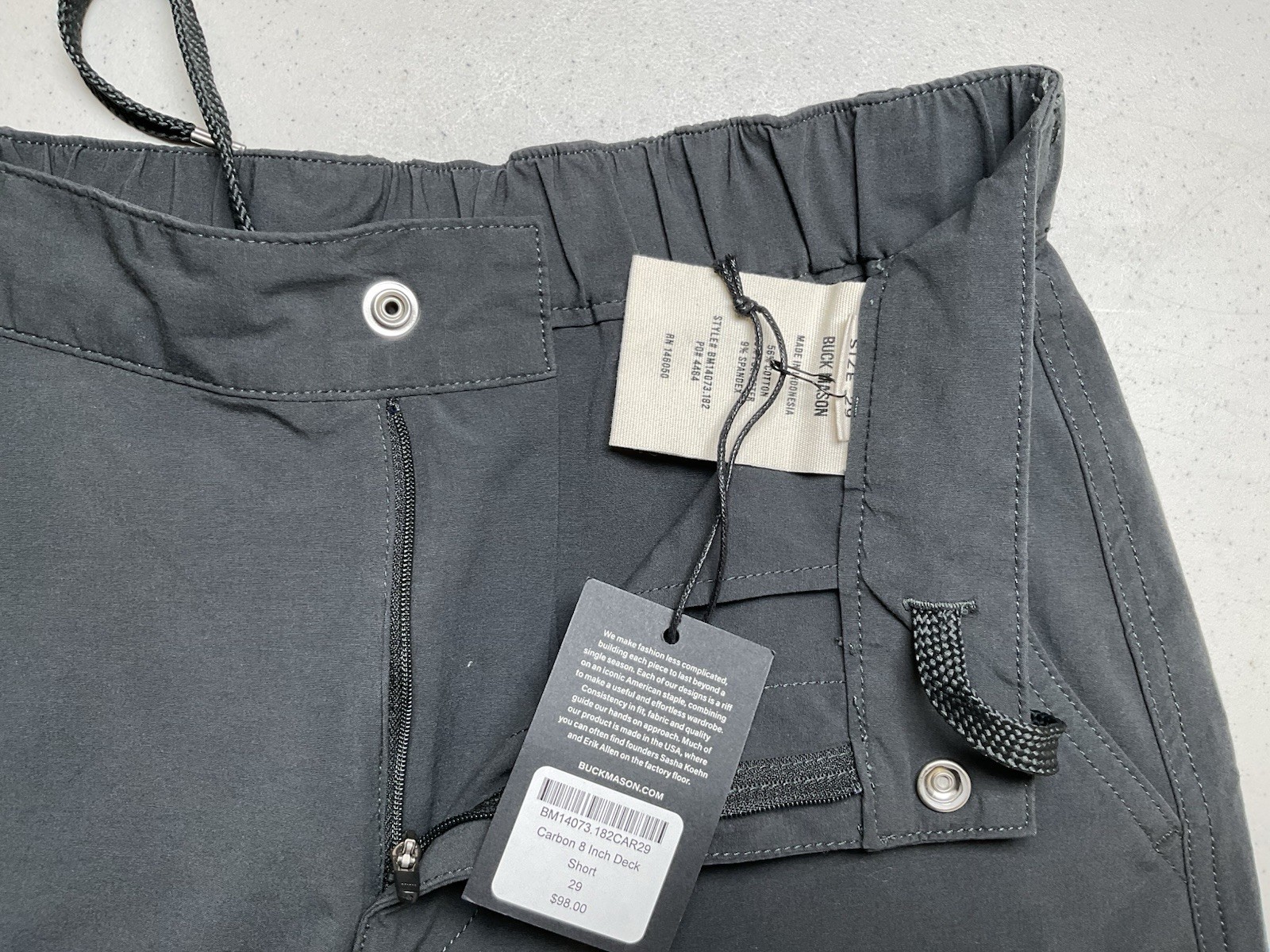 Buck Mason Carbon 8 Inch Deck Short Size 29 Retail $98