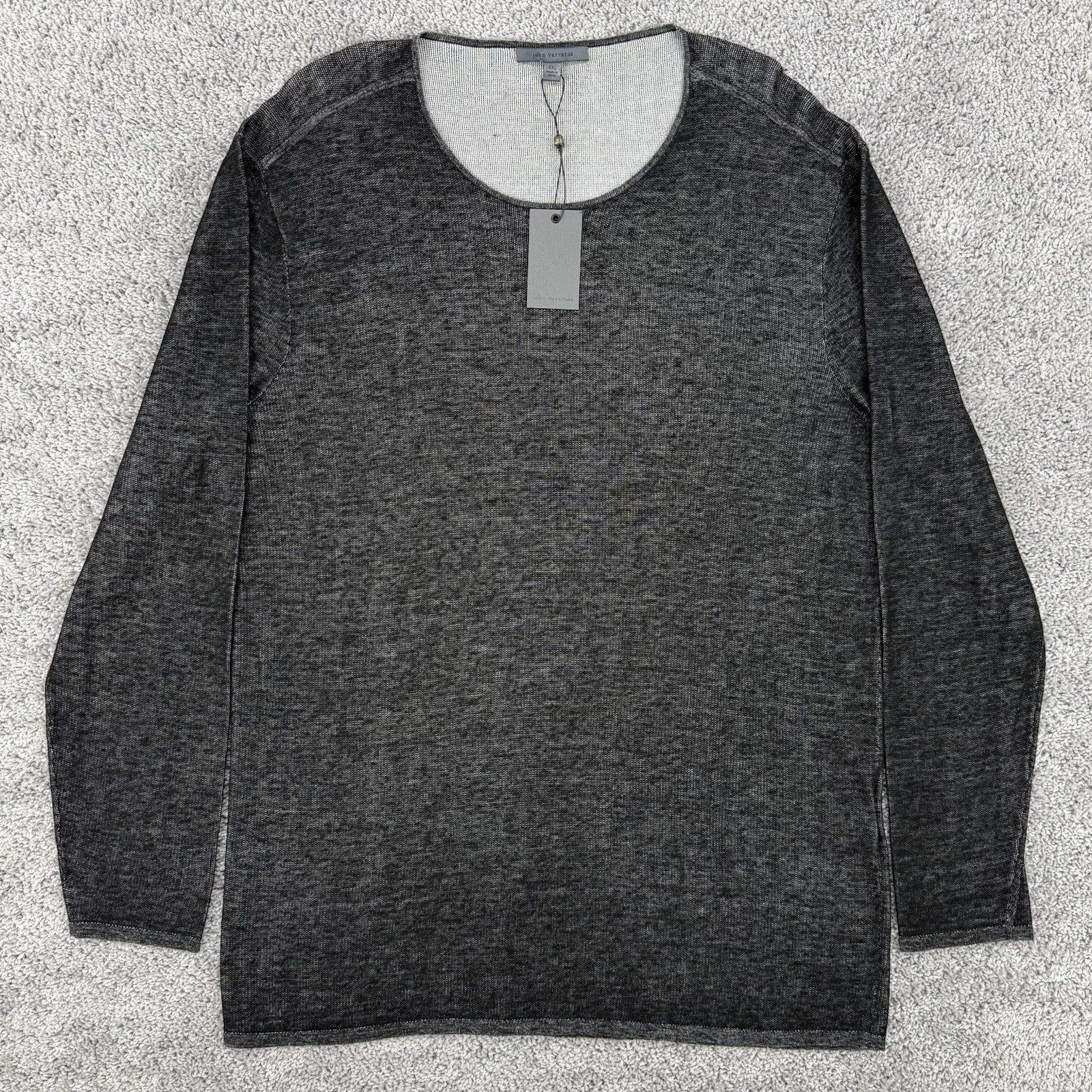 John Varvatos Linen Pullover Mens XXL NWT Black Crewneck Long Sleeve Lightweight