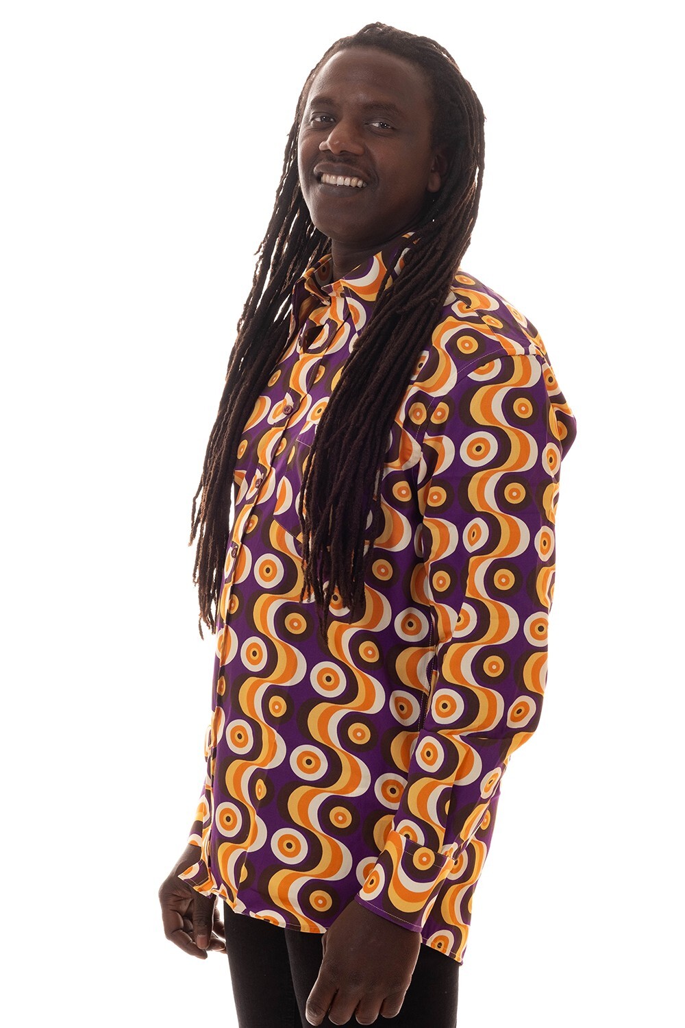 Comycom Mens 70s Long Sleeve Shirt WAVES Purple