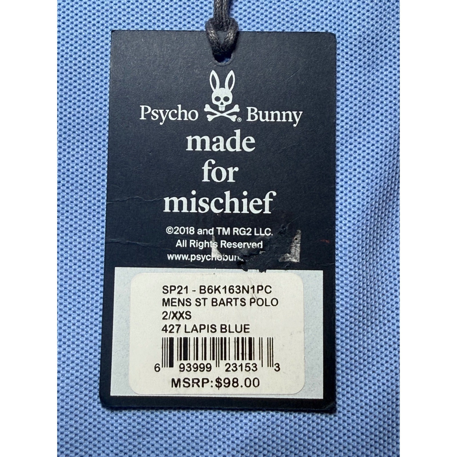 Psycho Bunny Mens Sz 2 St Barts Polo Shirt Lapis Blue Short Sleeve Casual NWT