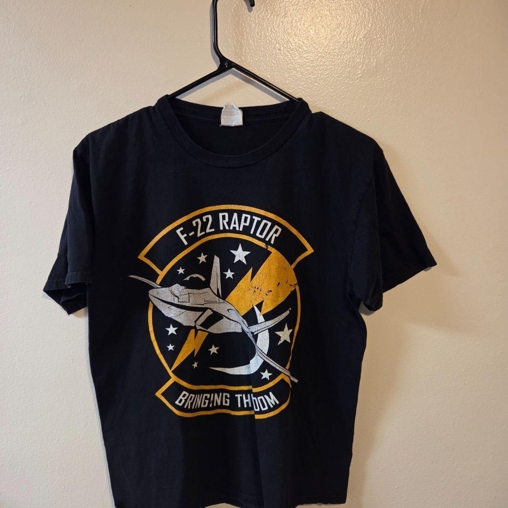 Port & Company F-22 Raptor T-Shirt Mens Black Military Jet Graphic Tee Small