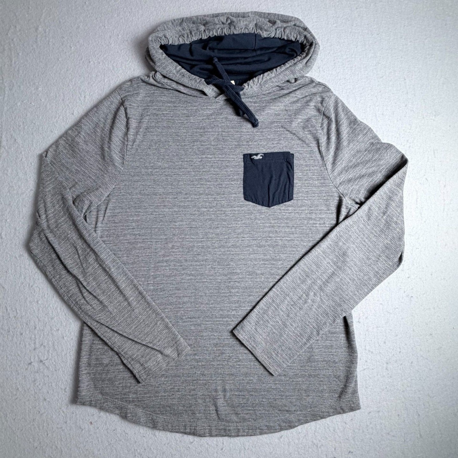 Hollister Men’s Long Sleeve Gray/Blue Hooded Shirt Casual Semi Formal