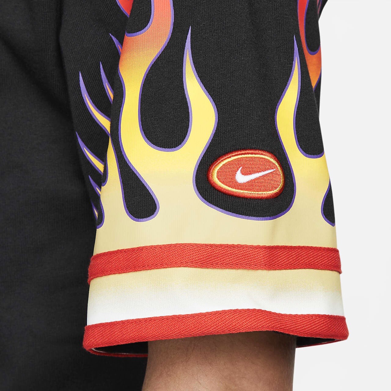 [S] NIKE AMERICANA TOP CHAMPIONSHIP ATHLETES Flames Button Shirt Black Orange