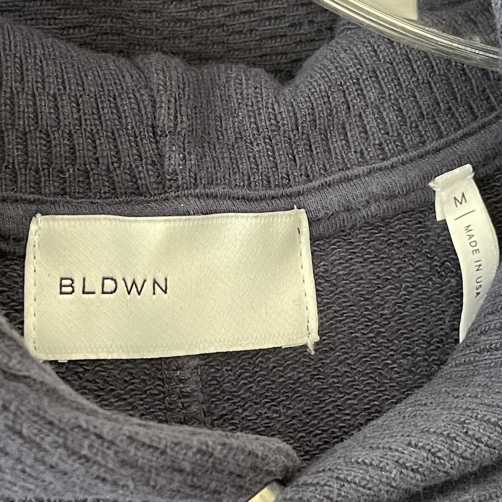 BLDWN Cale Navy Blue Mixed-Knit Hoodie Size M Athleisure Made in USA
