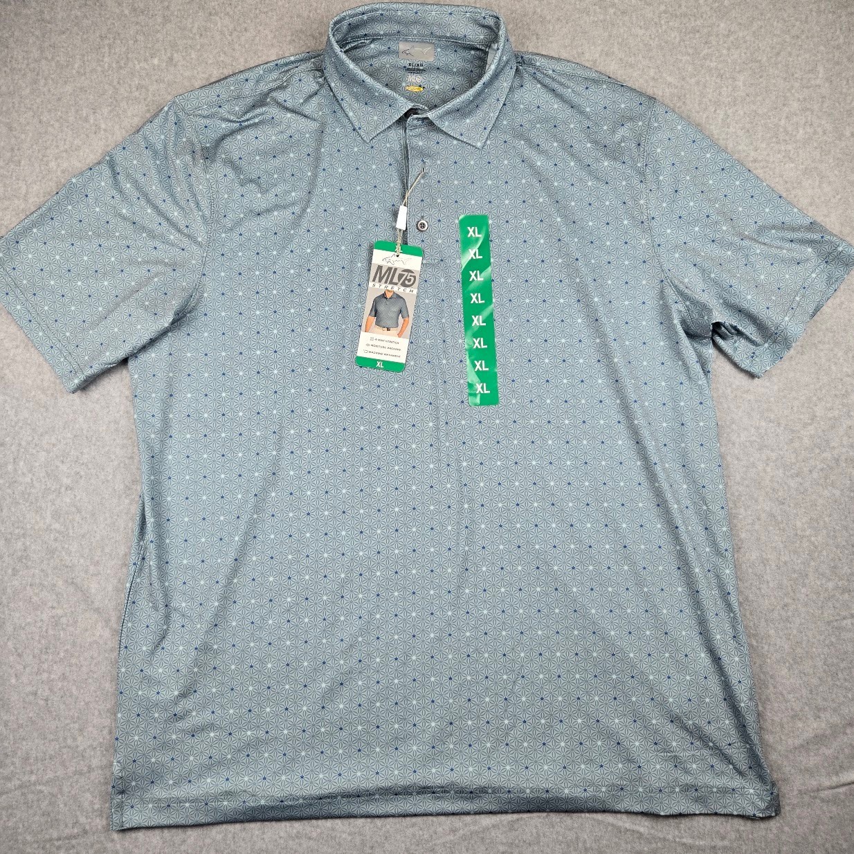 NWT Greg Norman ML75 Stretch Mens XL Golf Polo Shirt Light Blue Geometric PlayDr