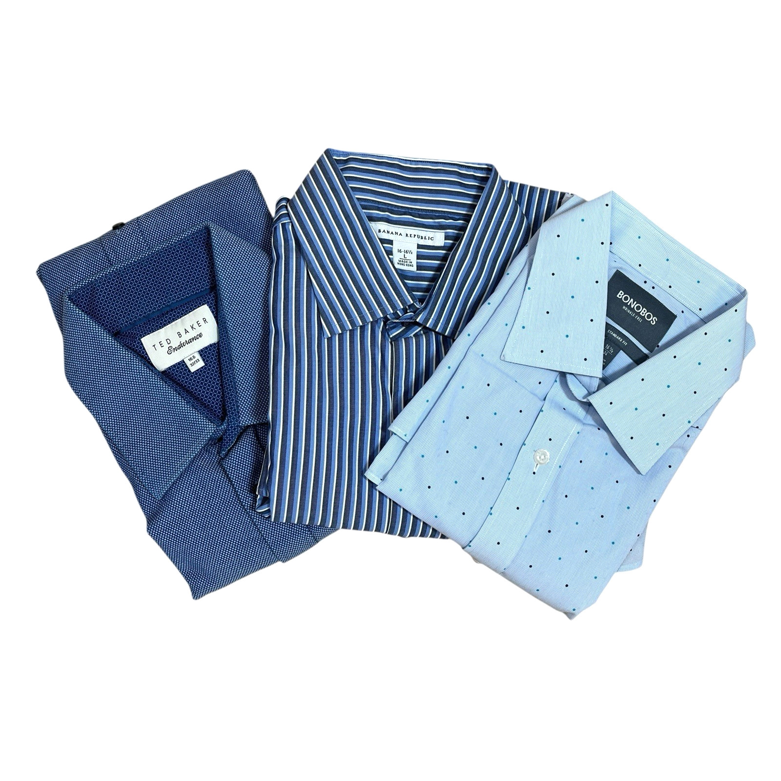 Lot of 3 Button Up Dress Shirts Mens Large Blue 100% Cotton Long Sleeves