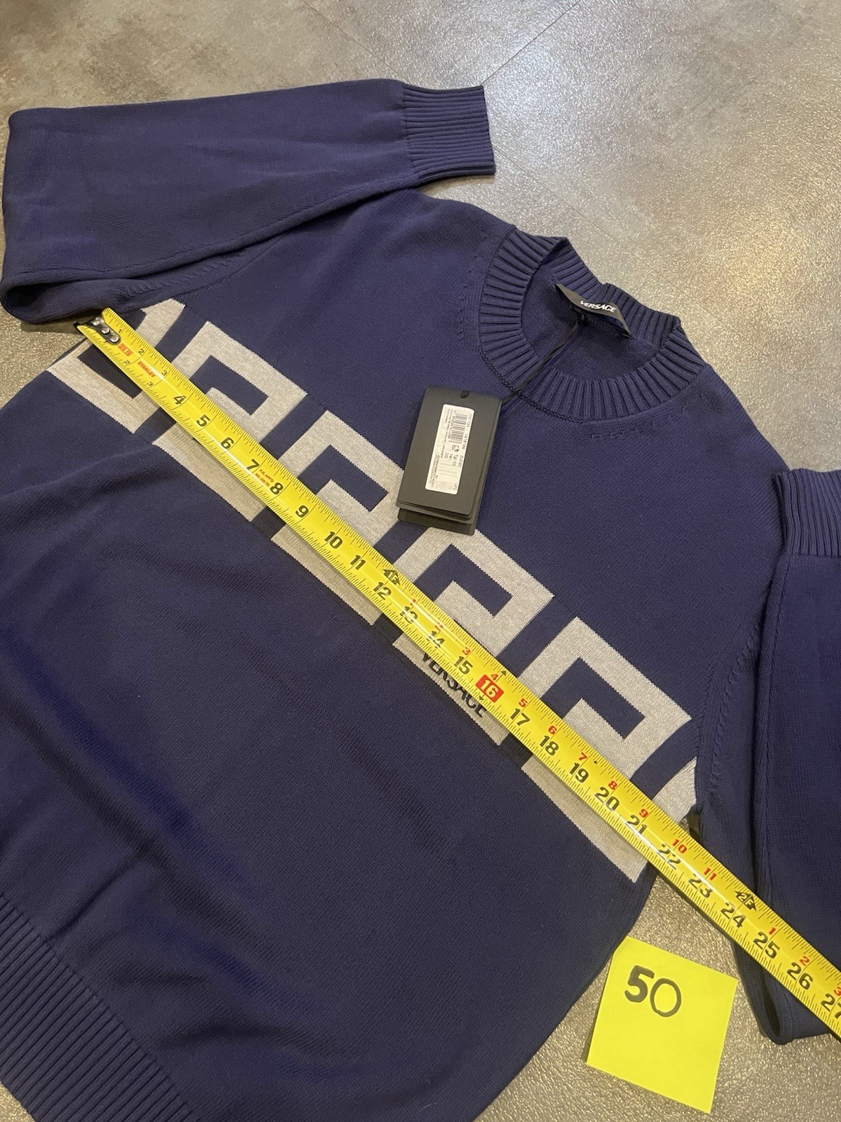 Versace Greca Knit Cotton Sweater Blue 50 Euro (Large) 1021724 NWT $1125