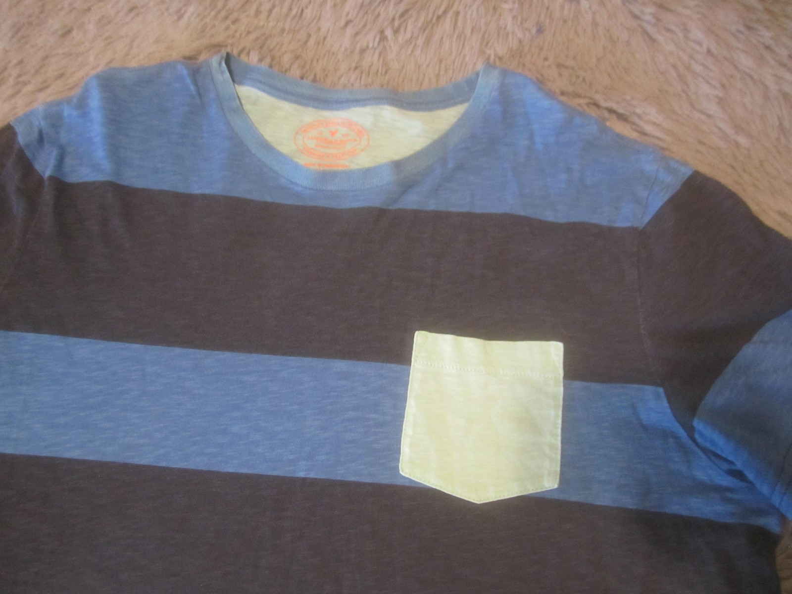 American Eagle Outfitters Shirt Mens XL Blue Green Striped Pocket Logo Tee
