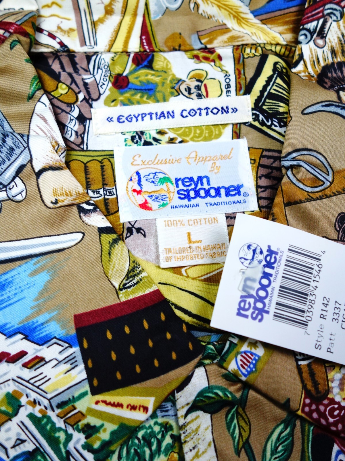 NEW! REYN SPOONER CAMP SHIRT -L- CUBAN CIGAR SMOKE HAVANA PIRATE BIRD USA LAWN