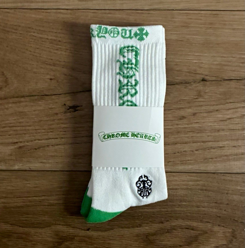 Chrome Hearts Men’s White/Green Logo Crew Socks Size L – 1 Pair