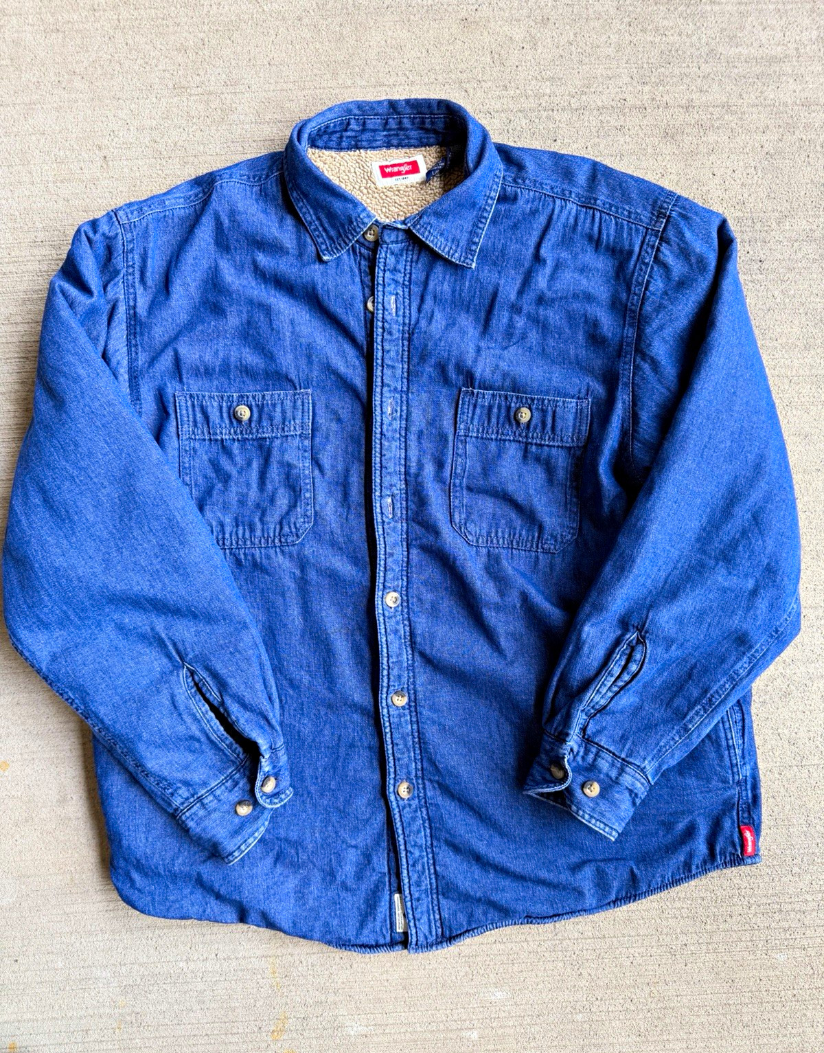 Wrangler Men’s Blue Sherpa Lined Shirt Jacket Button Front Point Collar L