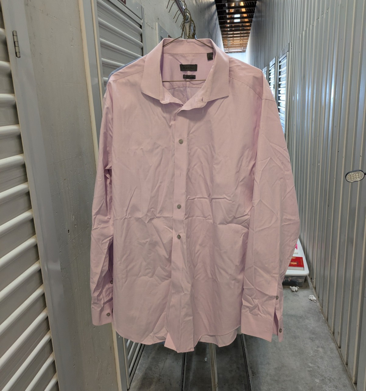 Calvin Klein Performance Non-Iron Slim Check Pink Cotton Dress Shirt 16.5 36/37