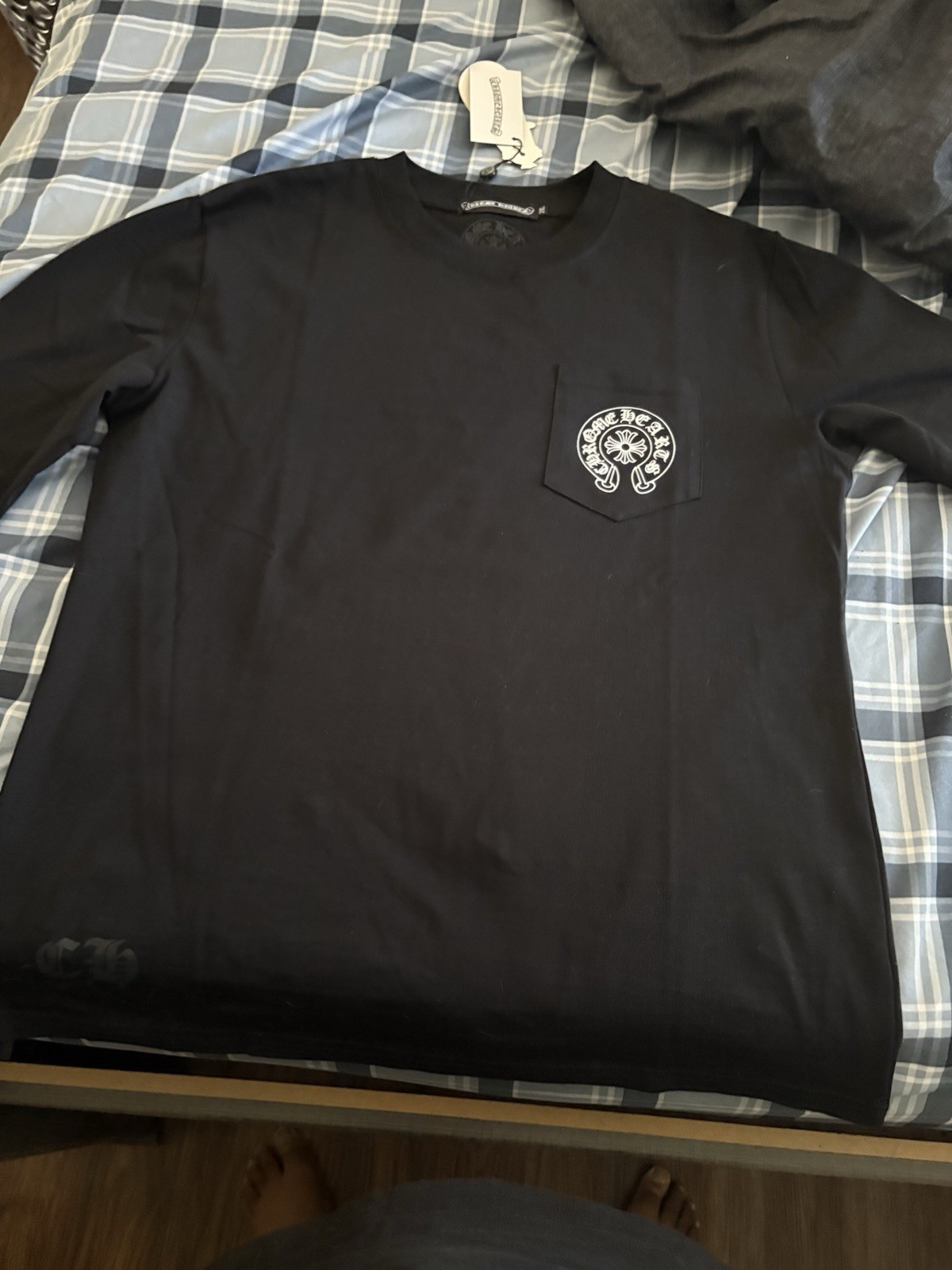 Chrome Hearts Men’s Black Long Sleeve Graphic Pocket Crew Neck T-Shirt 2XL
