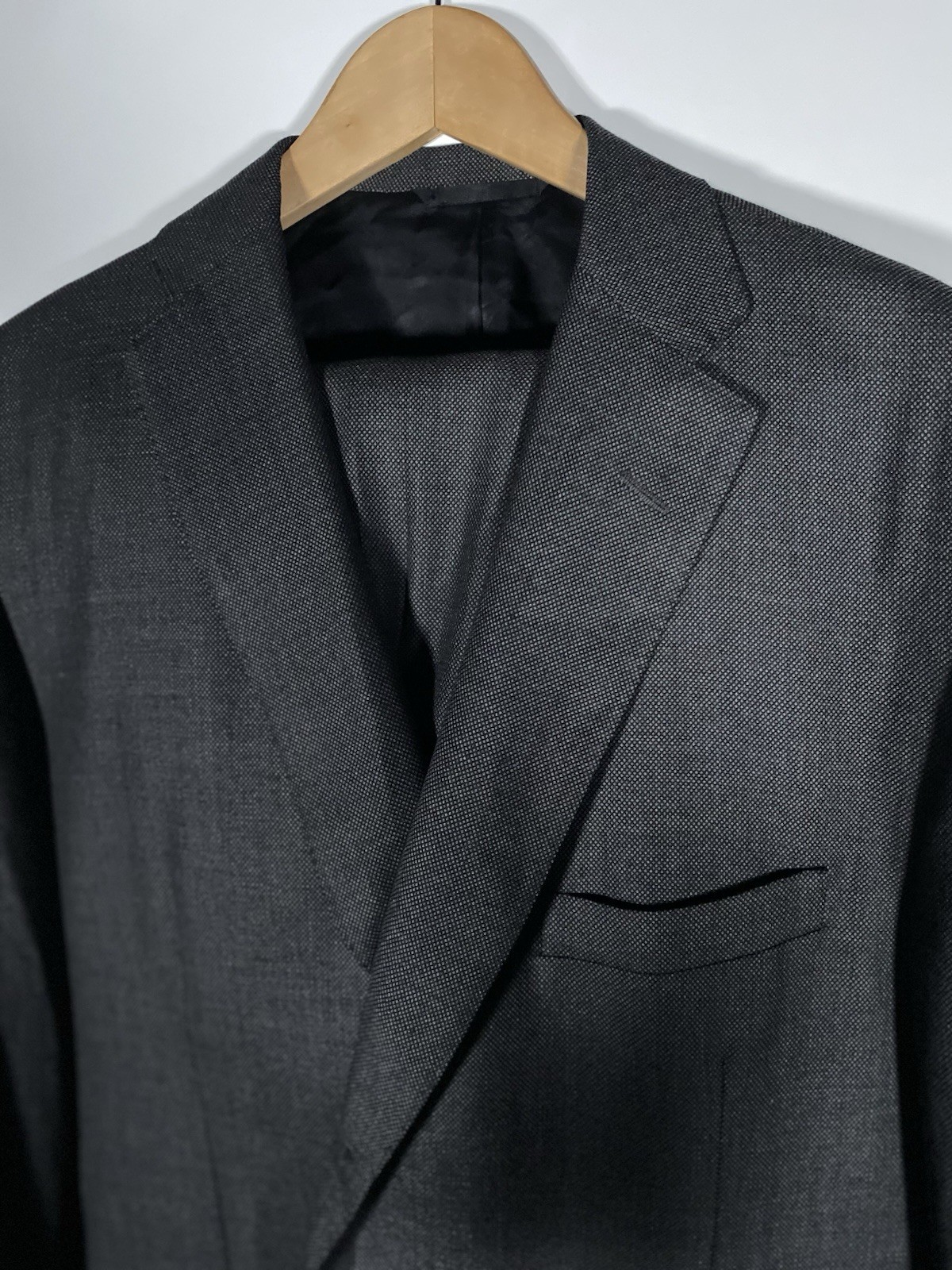 Ventura Bespoke 3/2 Roll 46XL Gray Black Micro Hopsack 2pc Suit Jacket Pants
