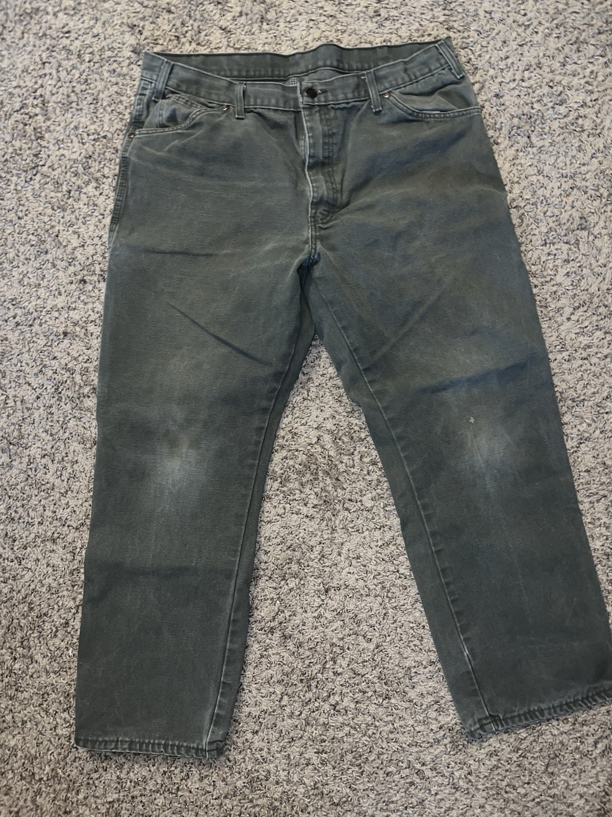 Dickies Duck Canvas Carpenter Pants Mens 38×30 Green Distressed Faded Work