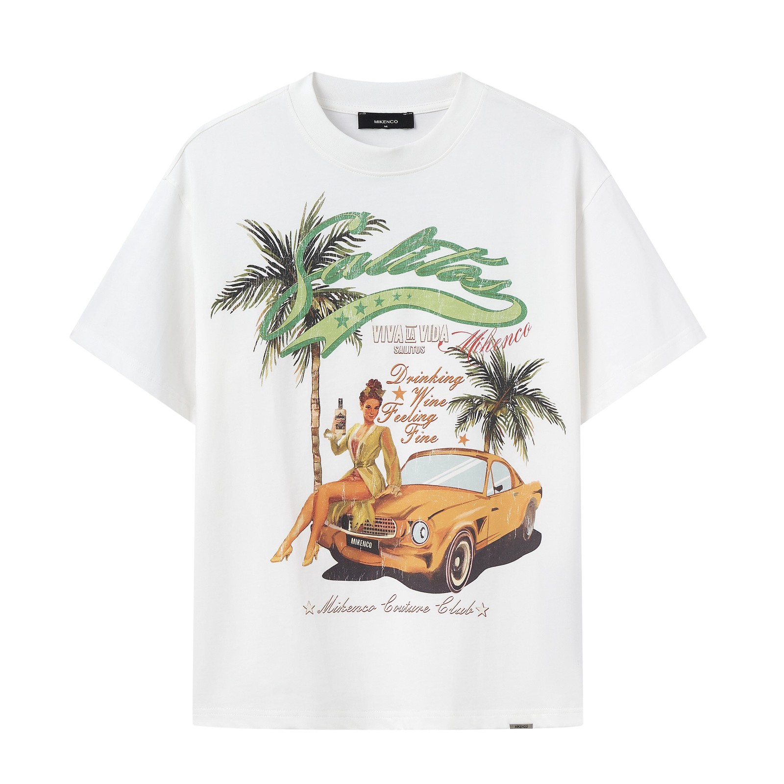 Salud Palm Tree Vintage Car Graphic Tee White T-Shirt