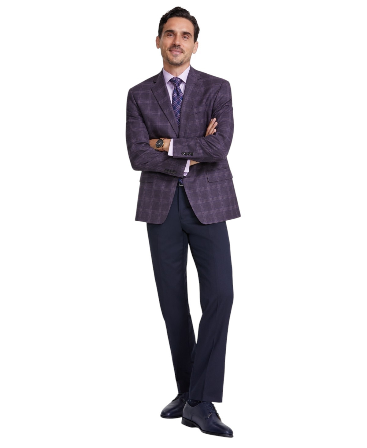 Michael Kors Men’s Classic-Fit Blazer Sport Coat 44 L Burgundy Plaid
