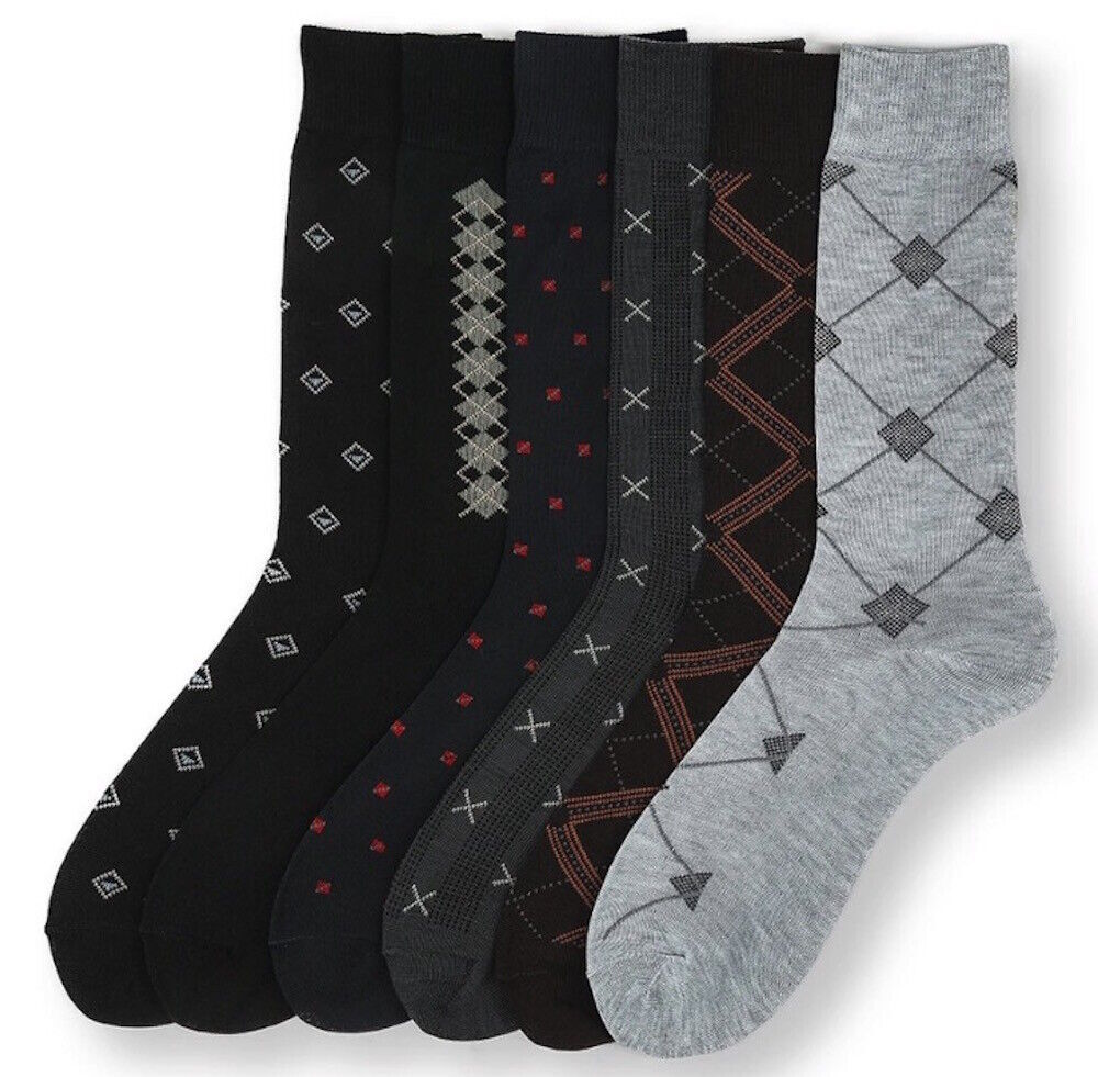 3, 6, 12 Or 18 Pairs Mens Dress Socks Multi Color Print Casual Work Size 10-13