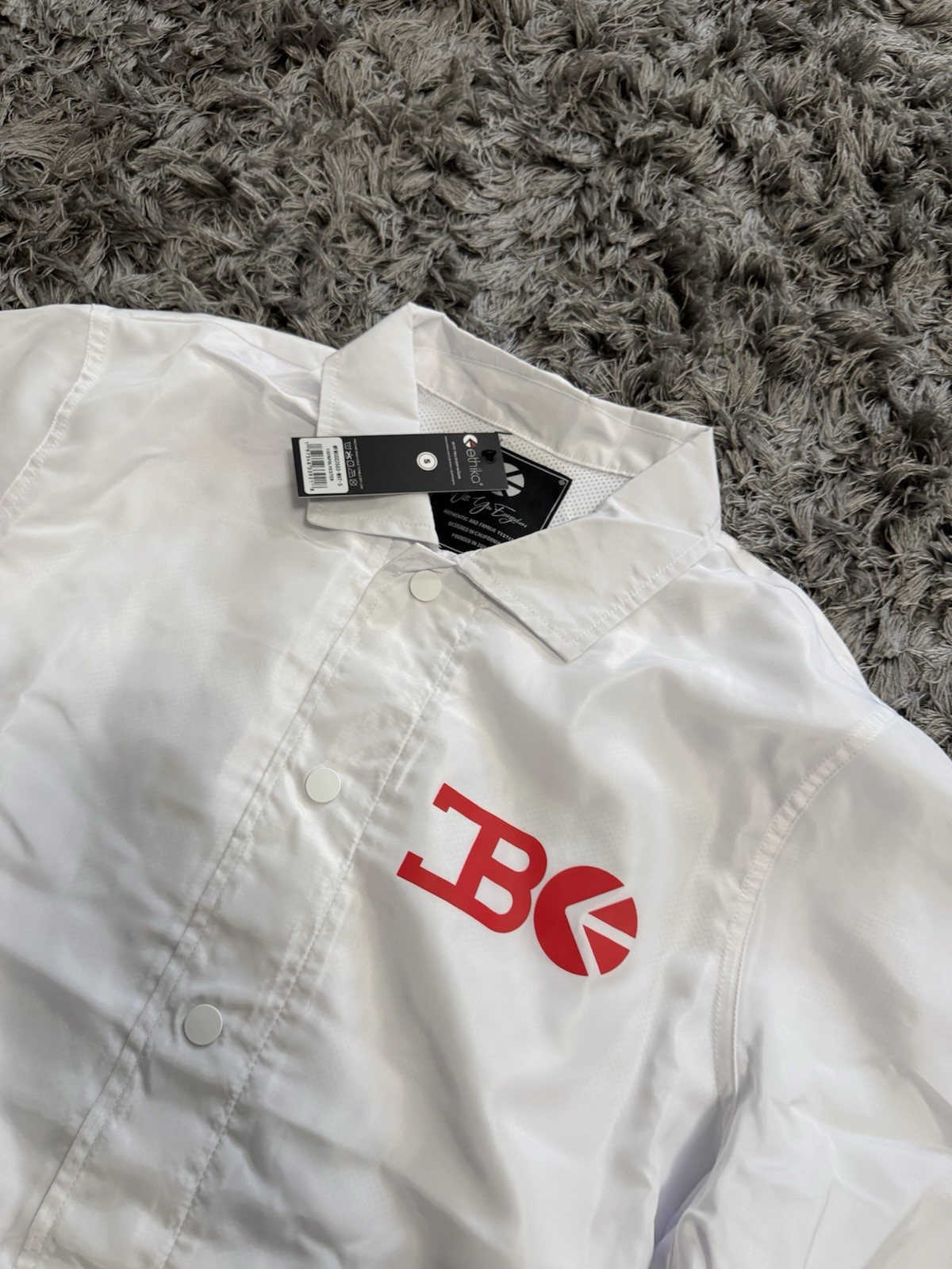 Ethika White/Red Coach Jacket Snap Front Point Collar Lightweight Logo Men’s S