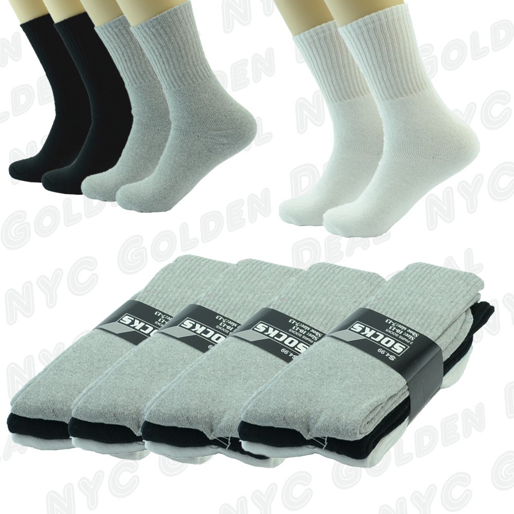BK WT GY 9 Pair Crew Men Socks Cotton Long Size 9-11 10-13 Sports Mid Calf