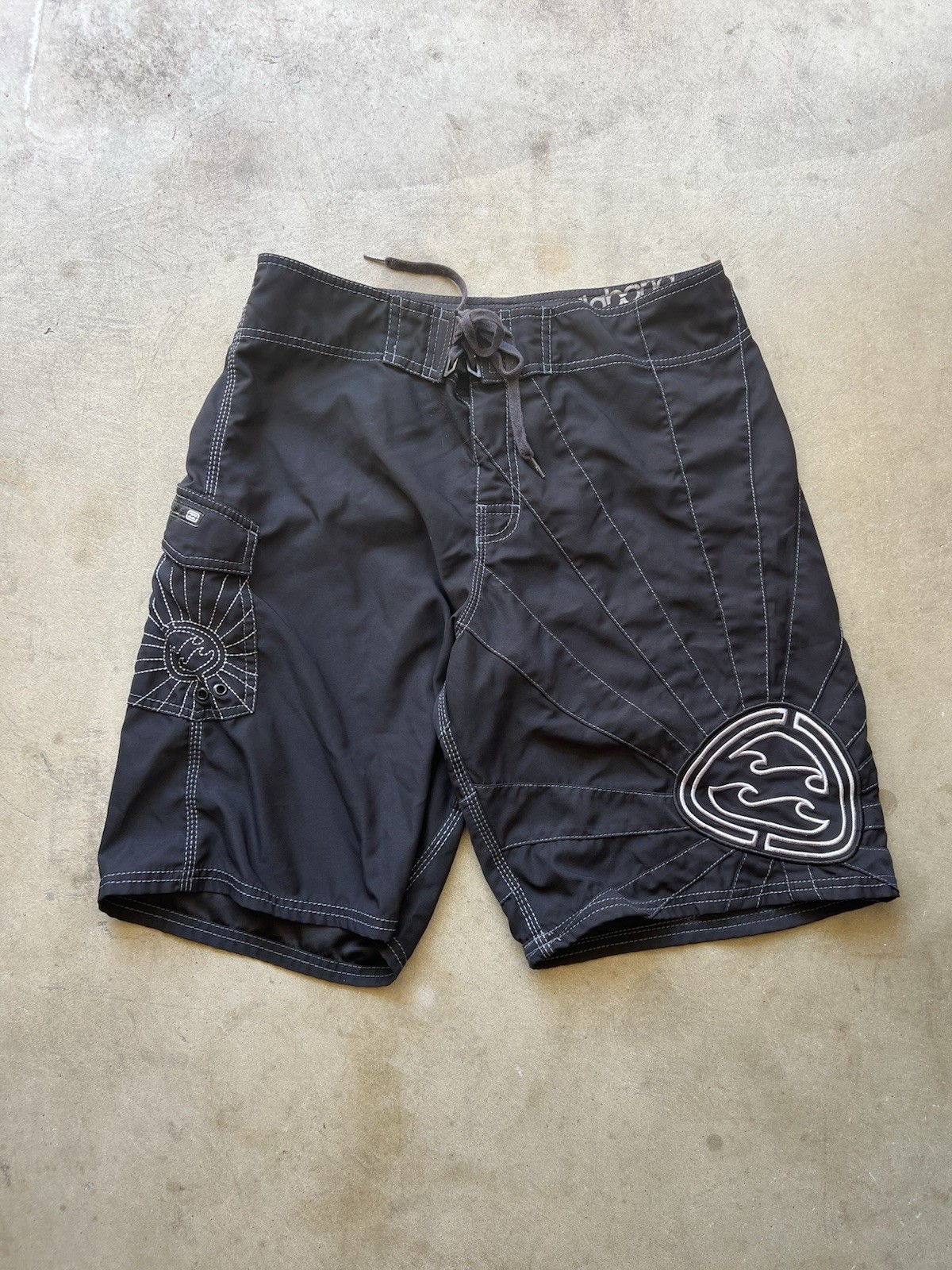 Vintage Rare Billabong Black Andy Irons Rising Sun Board Shorts Size 34 Y2K