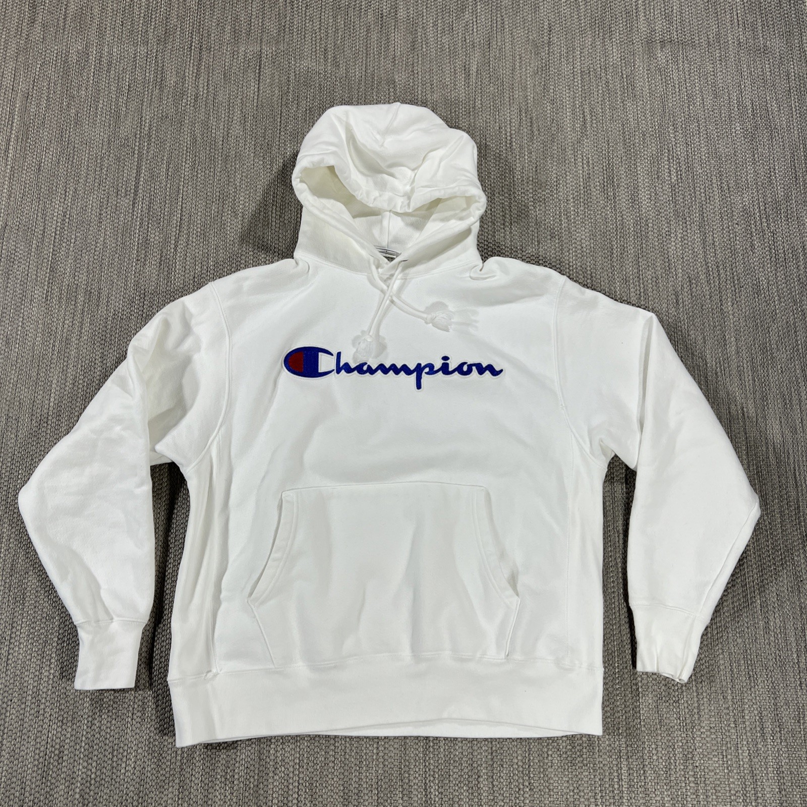 Champian VTG Reverse Weave White Hoodie Men L Regular Fit Cotton Blend Pullover