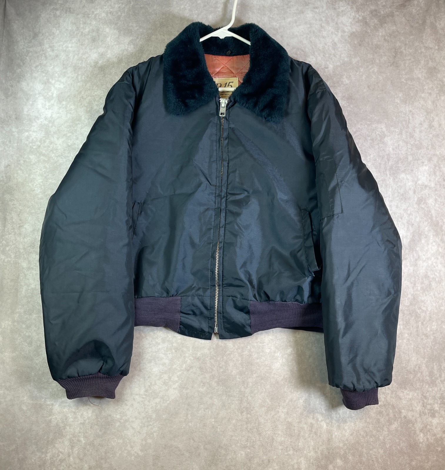 VTG 60s B15 Jacket Mens XL Black Quilted Lined Bomber Military Style Faux Fur