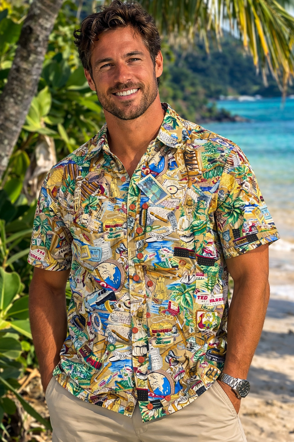 NEW! REYN SPOONER CAMP SHIRT -L- CUBAN CIGAR SMOKE HAVANA PIRATE BIRD USA LAWN