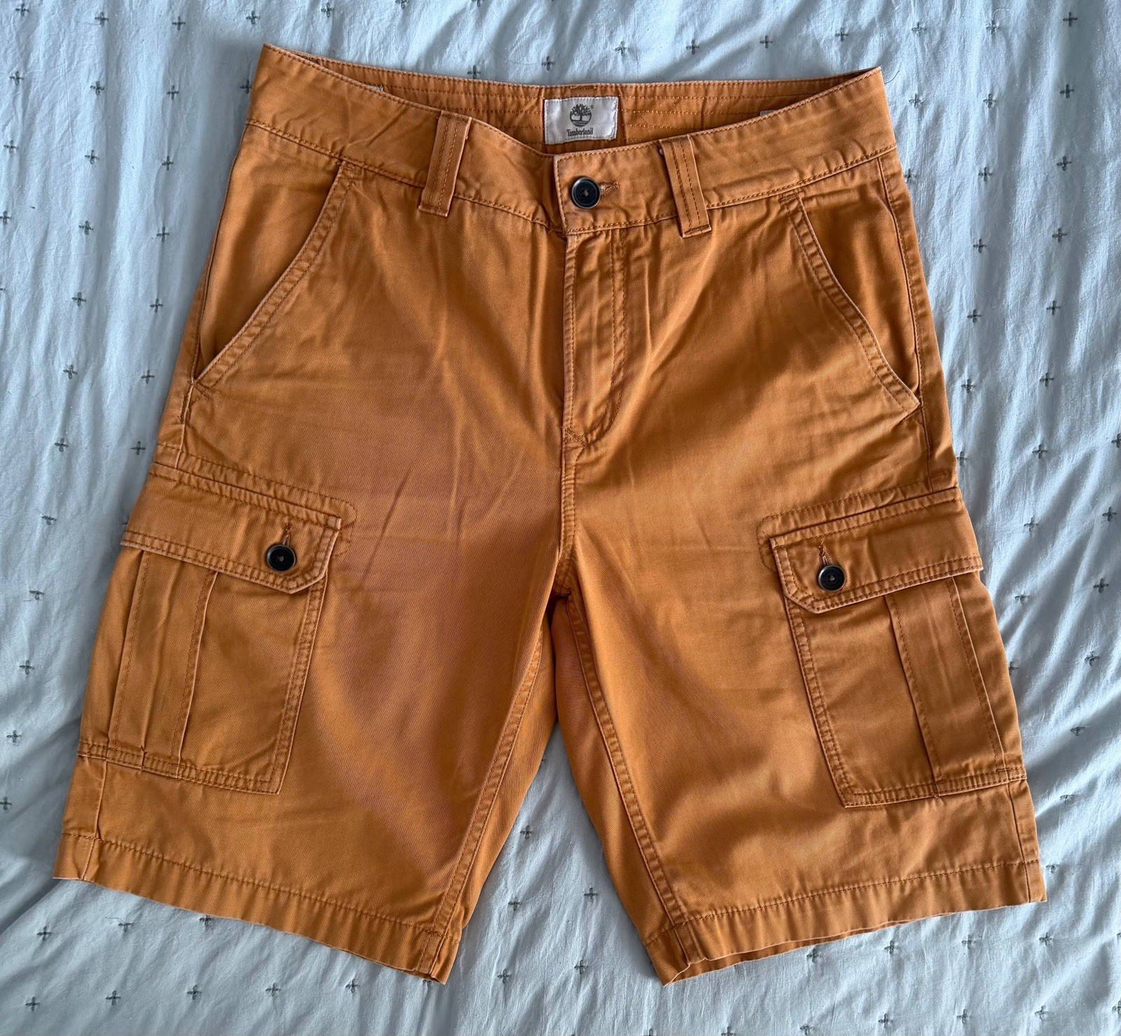 Timberland Men’s Brown Cargo Shorts Cotton Canvas Flat Front Cargo Pockets