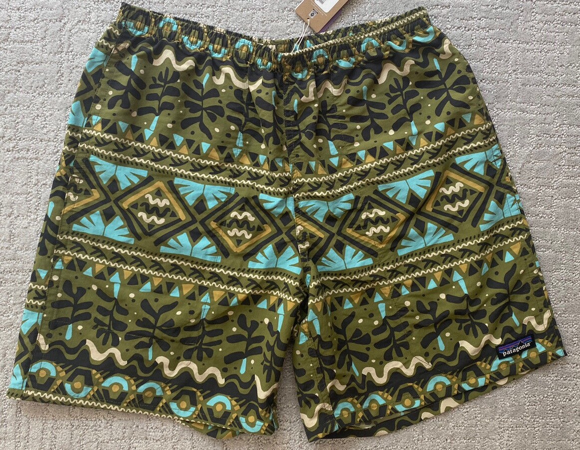 Patagonia Mens Baggies Longs 7″ Shorts-Size Small Mangrove Tiki: Palo Green-NWT
