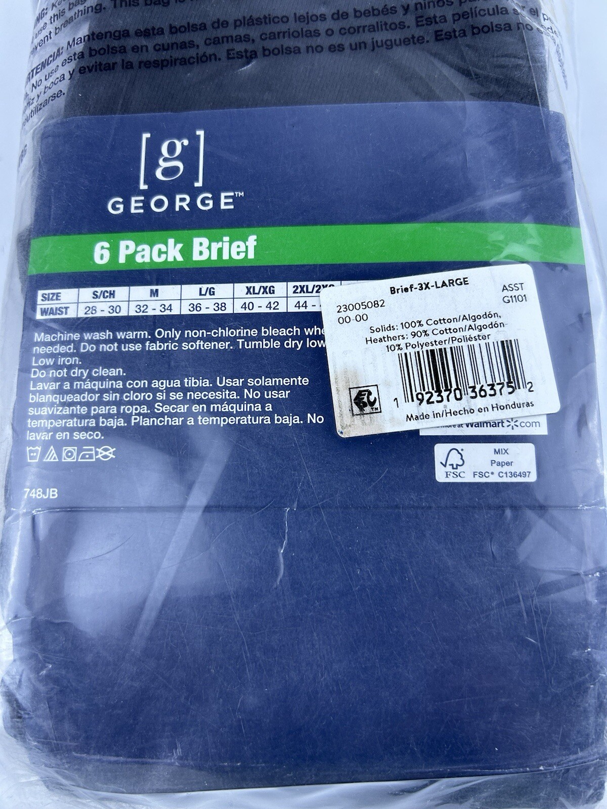 George 6 Pk Moisture Wicking Briefs Tag-Free Comfort Sz 3XL NEW