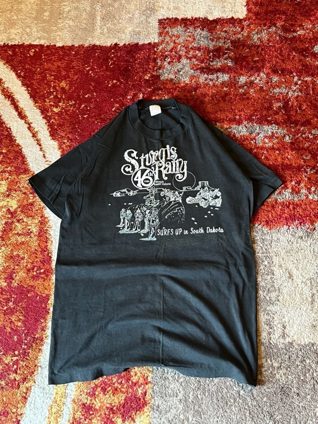 Vintage 1986 Sturgis Rally 46th Annual Surfs Up in South Dakota Graphic T-Shirt