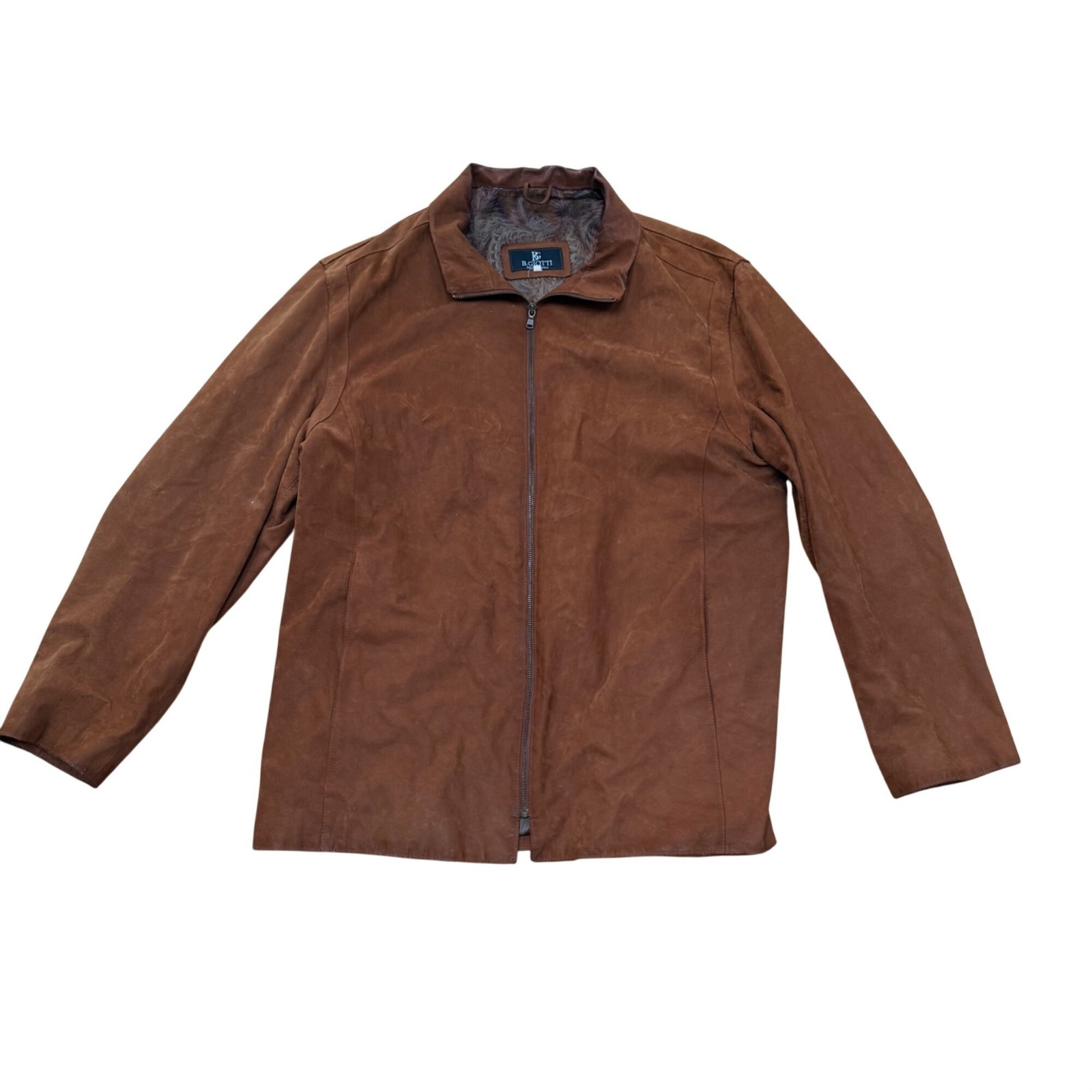 B. Giotti Italy Men’s Zip Front Jacket Sz 56 Brown Suede Leather Vintage Coat