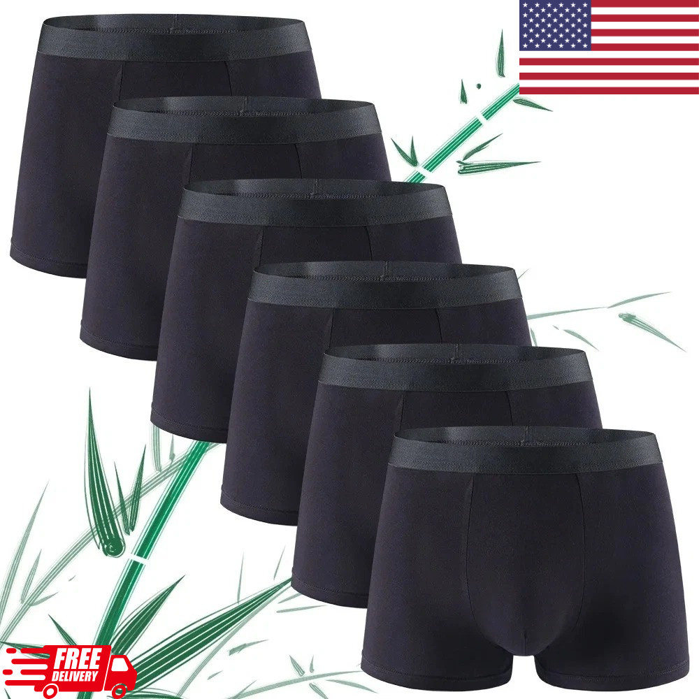 6pcs Men’s Bamboo Fiber Boxer Shorts – Soft Breathable Underwear Knickers